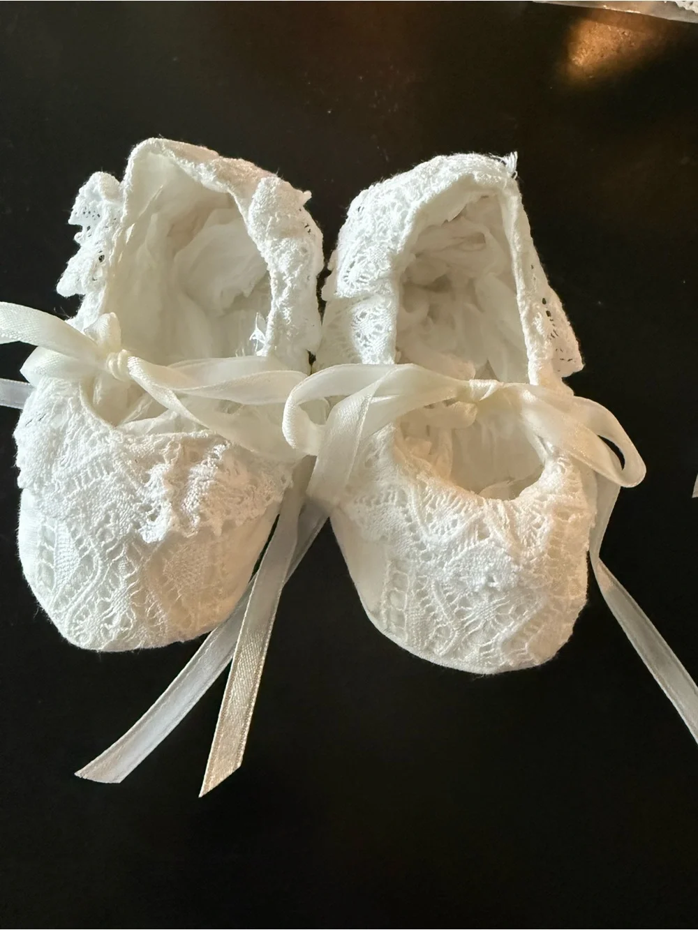 Vintage Lace Baby Booties Hand Embroidered, Made in Brazil Rare NWT original bag